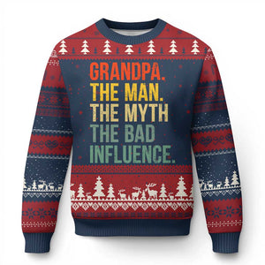 Funny Grandpa Ugly Christmas Sweater Retro Man Myth Bad Influence Best Funny Fathers Day TS10 Navy Red Print Your Wear