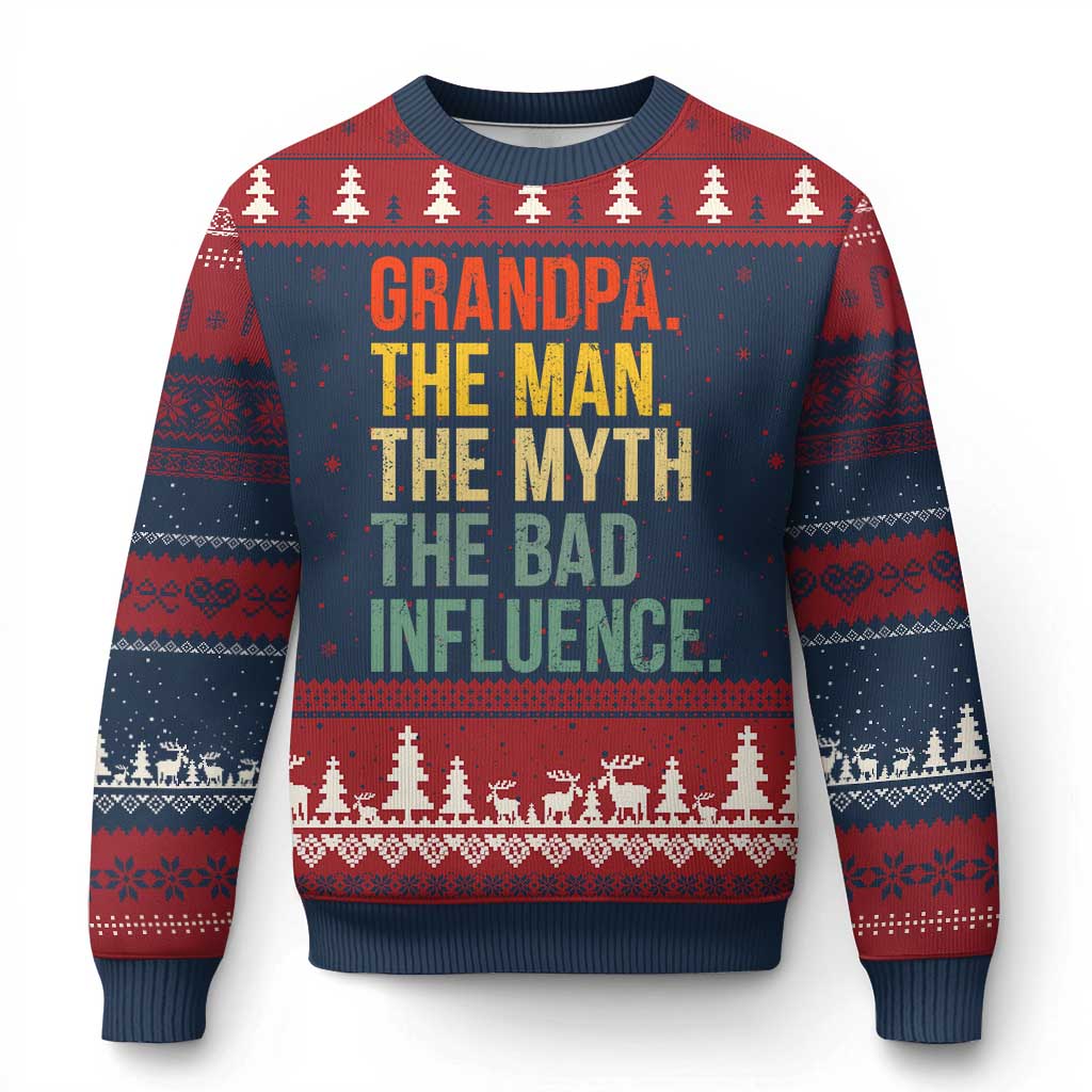 Funny Grandpa Ugly Christmas Sweater Retro Man Myth Bad Influence Best Funny Fathers Day TS10 Navy Red Print Your Wear