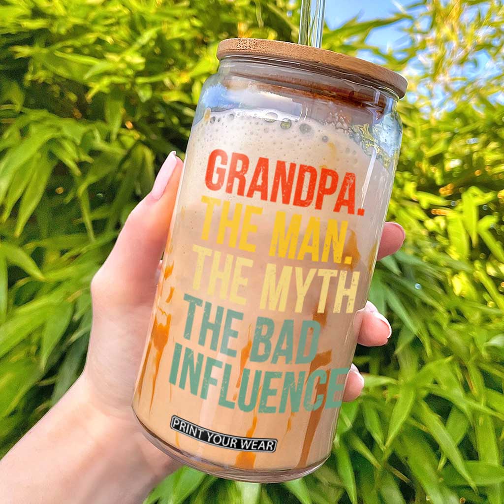 Funny Grandpa Glass Can Retro Man Myth Bad Influence Best Funny Fathers Day TS10 Black Print Your Wear