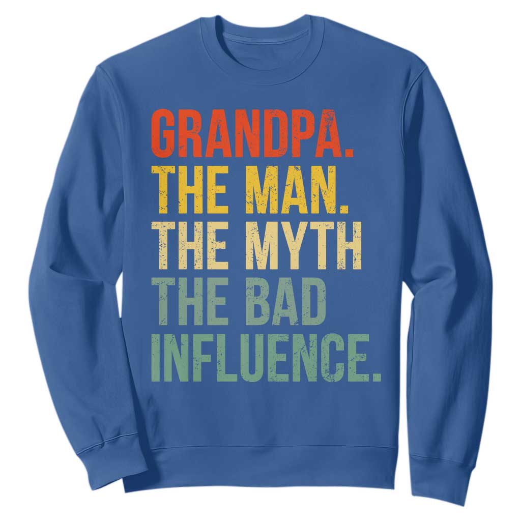 Funny Grandpa Sweatshirt Retro Man Myth Bad Influence Best Funny Fathers Day TS10 Royal Blue Print Your Wear