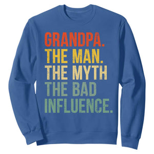 Funny Grandpa Sweatshirt Retro Man Myth Bad Influence Best Funny Fathers Day TS10 Royal Blue Print Your Wear