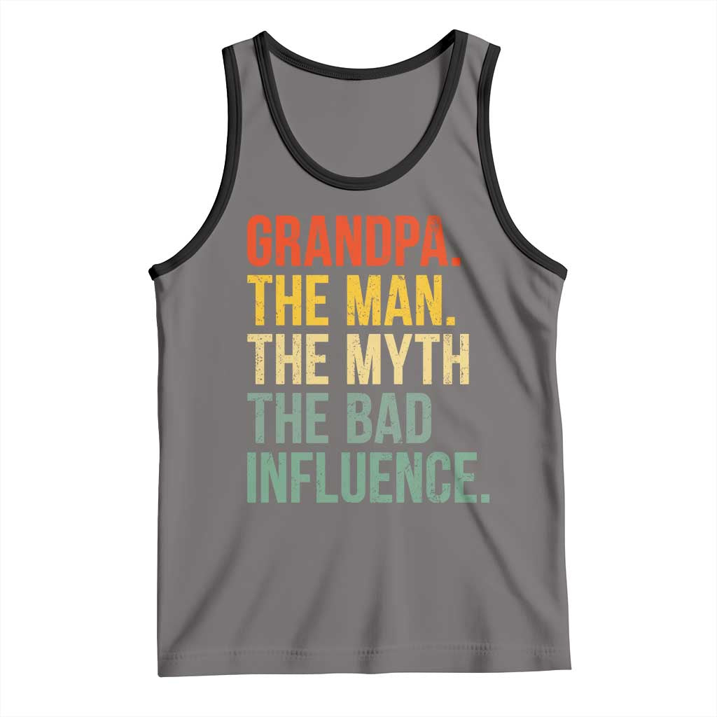 Funny Grandpa Tank Top Retro Man Myth Bad Influence Best Funny Fathers Day TS10 Deep Heather Black Print Your Wear