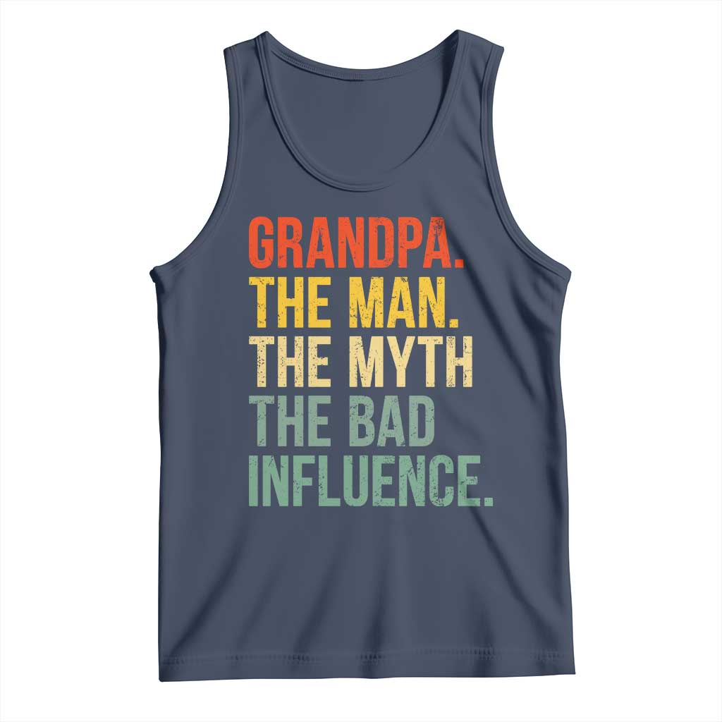 Funny Grandpa Tank Top Retro Man Myth Bad Influence Best Funny Fathers Day TS10 Navy Print Your Wear
