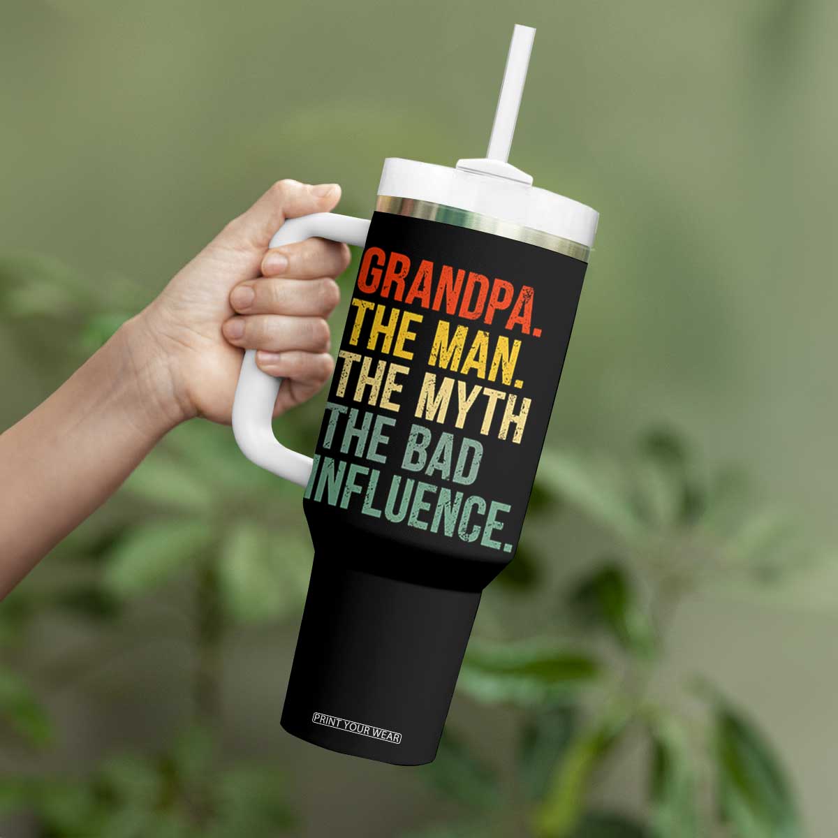 Funny Grandpa Tumbler With Handle Retro Man Myth Bad Influence Best Funny Fathers Day TS10 Print Your Wear