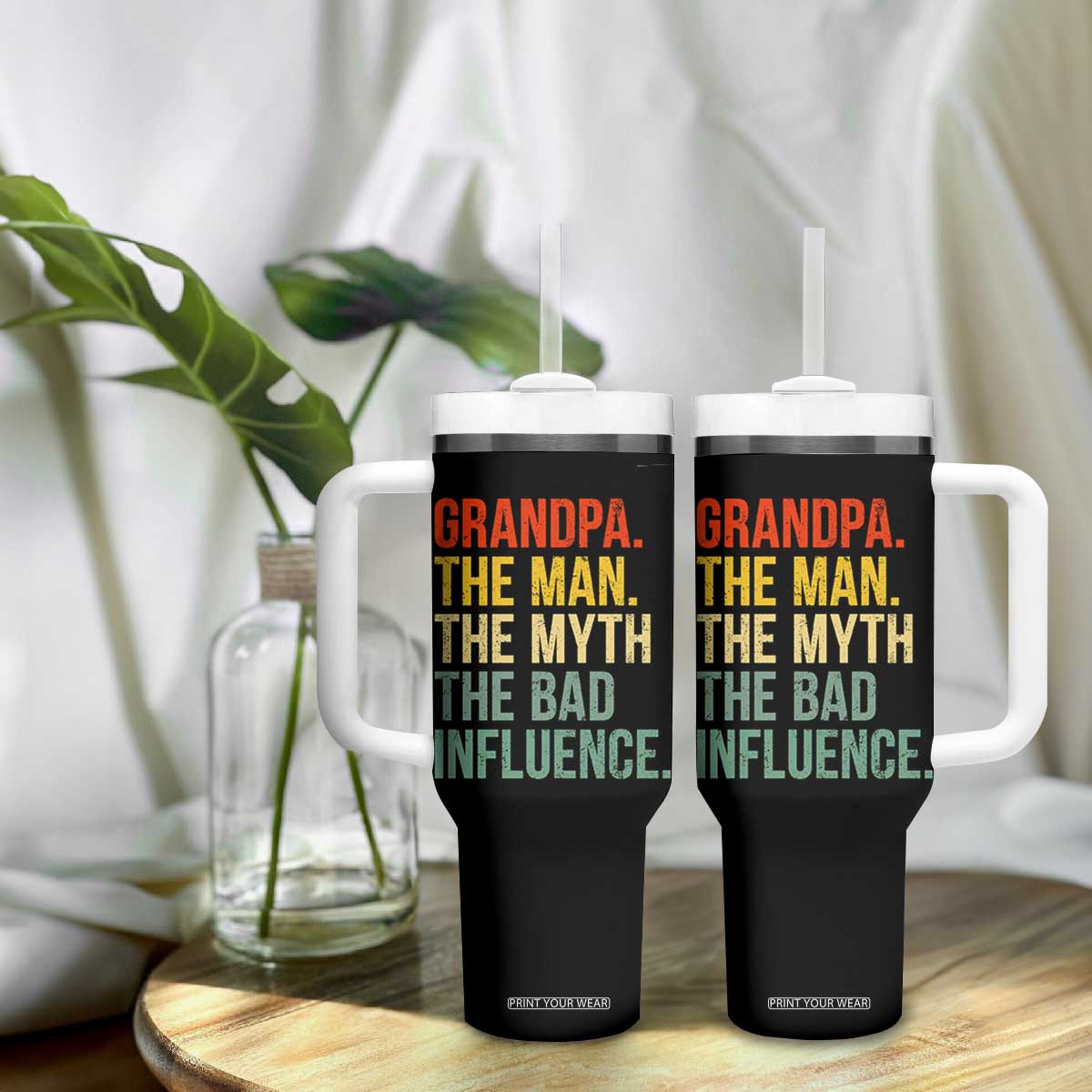 Funny Grandpa Tumbler With Handle Retro Man Myth Bad Influence Best Funny Fathers Day TS10 Print Your Wear