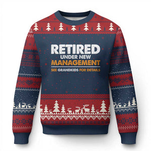 Funny Retirement Ugly Christmas Sweater Retired Under New Management See Grandkids For Details TS10 Navy Red Print Your Wear