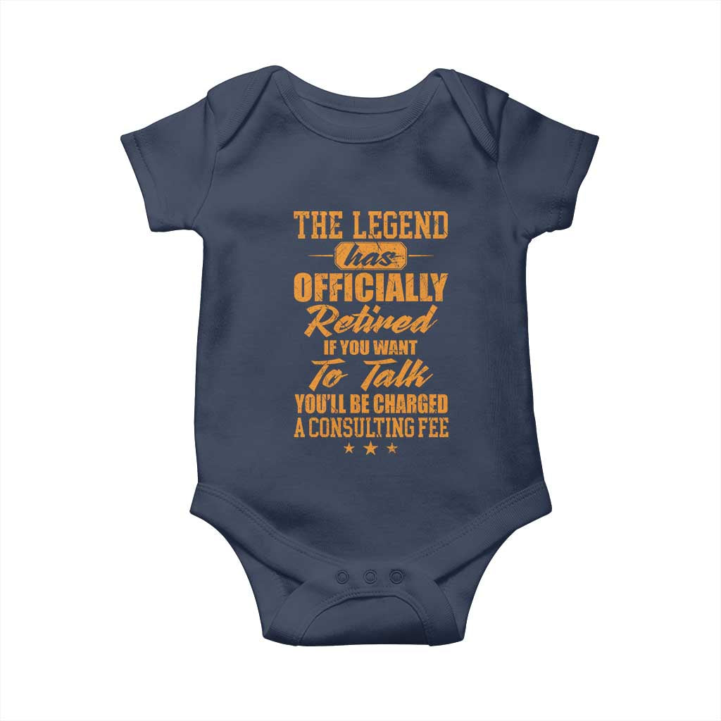 The Legend Has Retired Baby Onesie Funny Retirement Party Gag Gift TS10 Navy Print Your Wear