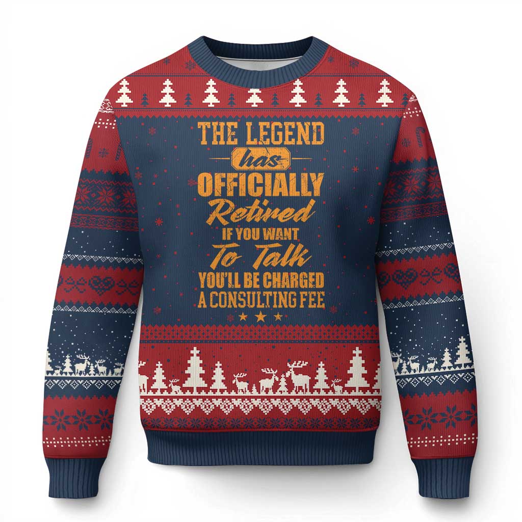 The Legend Has Retired Ugly Christmas Sweater Funny Retirement Party Gag Gift TS10 Navy Red Print Your Wear