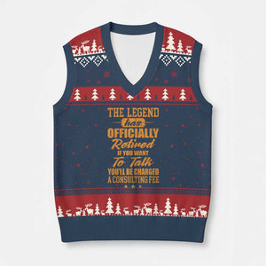 The Legend Has Retired V-Neck Knit Sweater Vest Funny Retirement Party Gag Gift TS10 Navy Red Print Your Wear