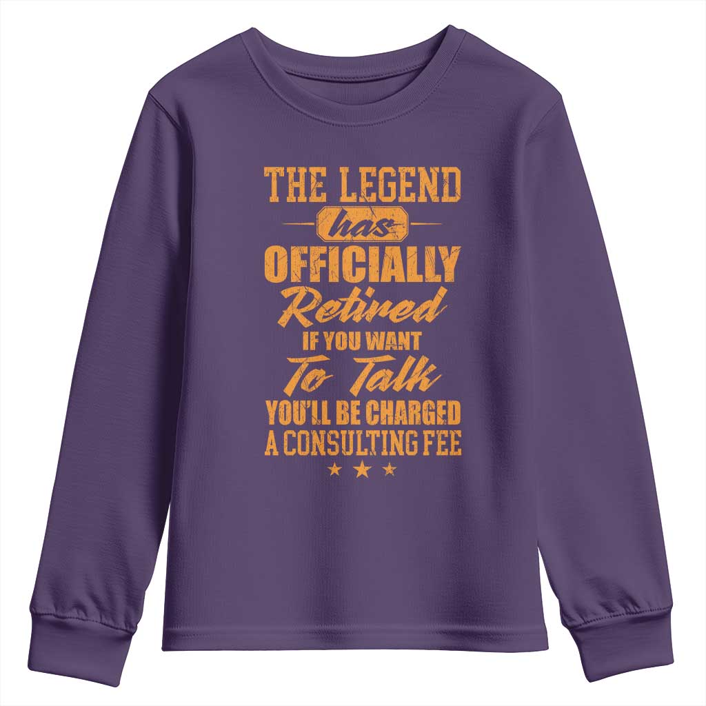 The Legend Has Retired Youth Sweatshirt Funny Retirement Party Gag Gift TS10 Purple Print Your Wear