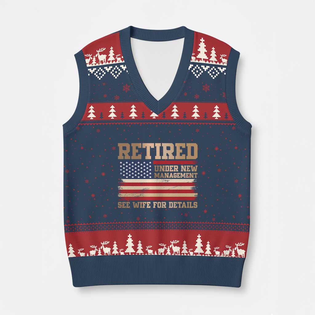 Funny Retirement V-Neck Knit Sweater Vest See Wife For Details Husband Dad Grandpa Humor US Flag TS10 Navy Red Print Your Wear