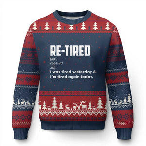 Funny Retirement Ugly Christmas Sweater Re-tired Retired Definition Gag Gift TS10 Navy Red Print Your Wear