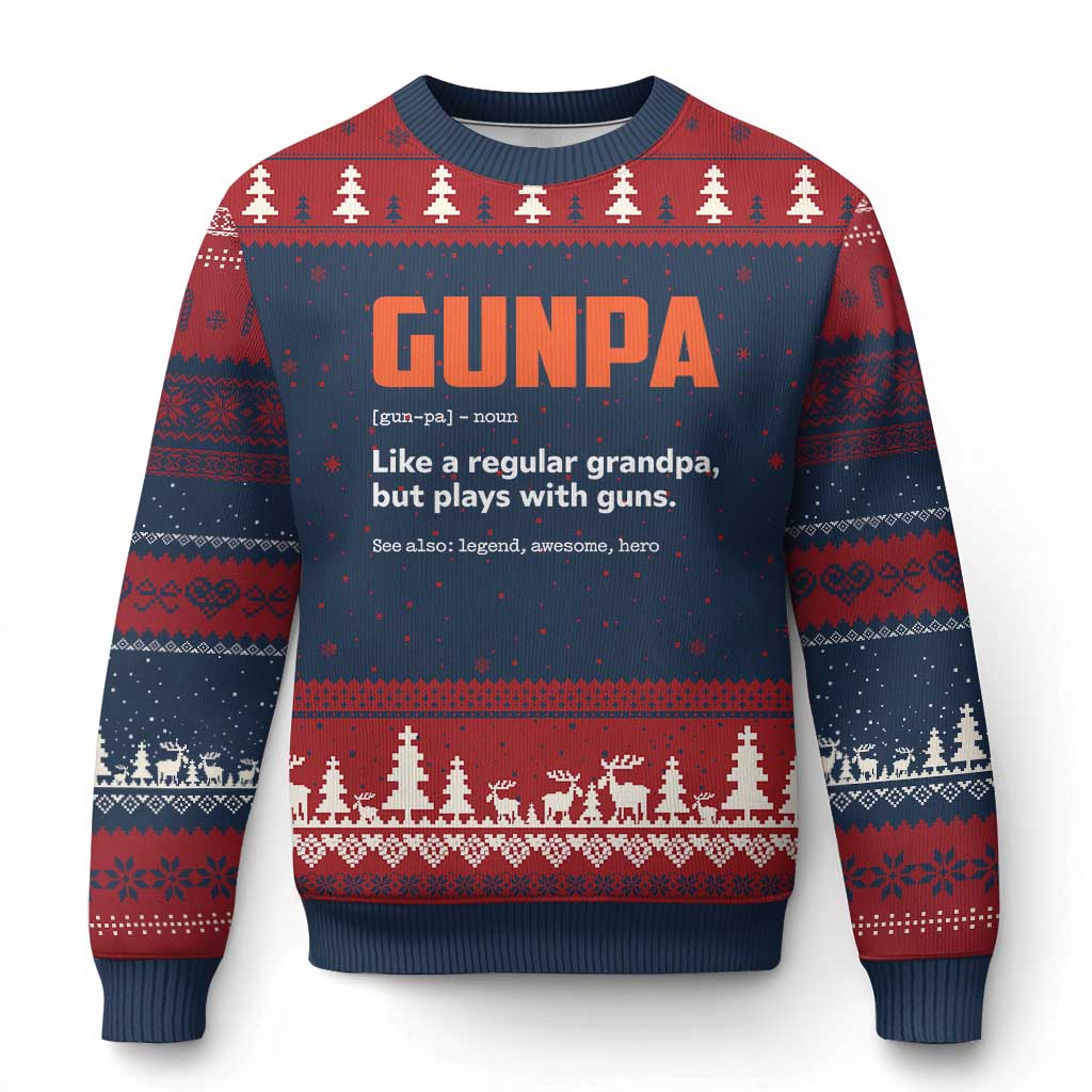 Funny Gunpa Ugly Christmas Sweater Gun Lover Grandpa Pro Gun Enthusiast TS10 Navy Red Print Your Wear