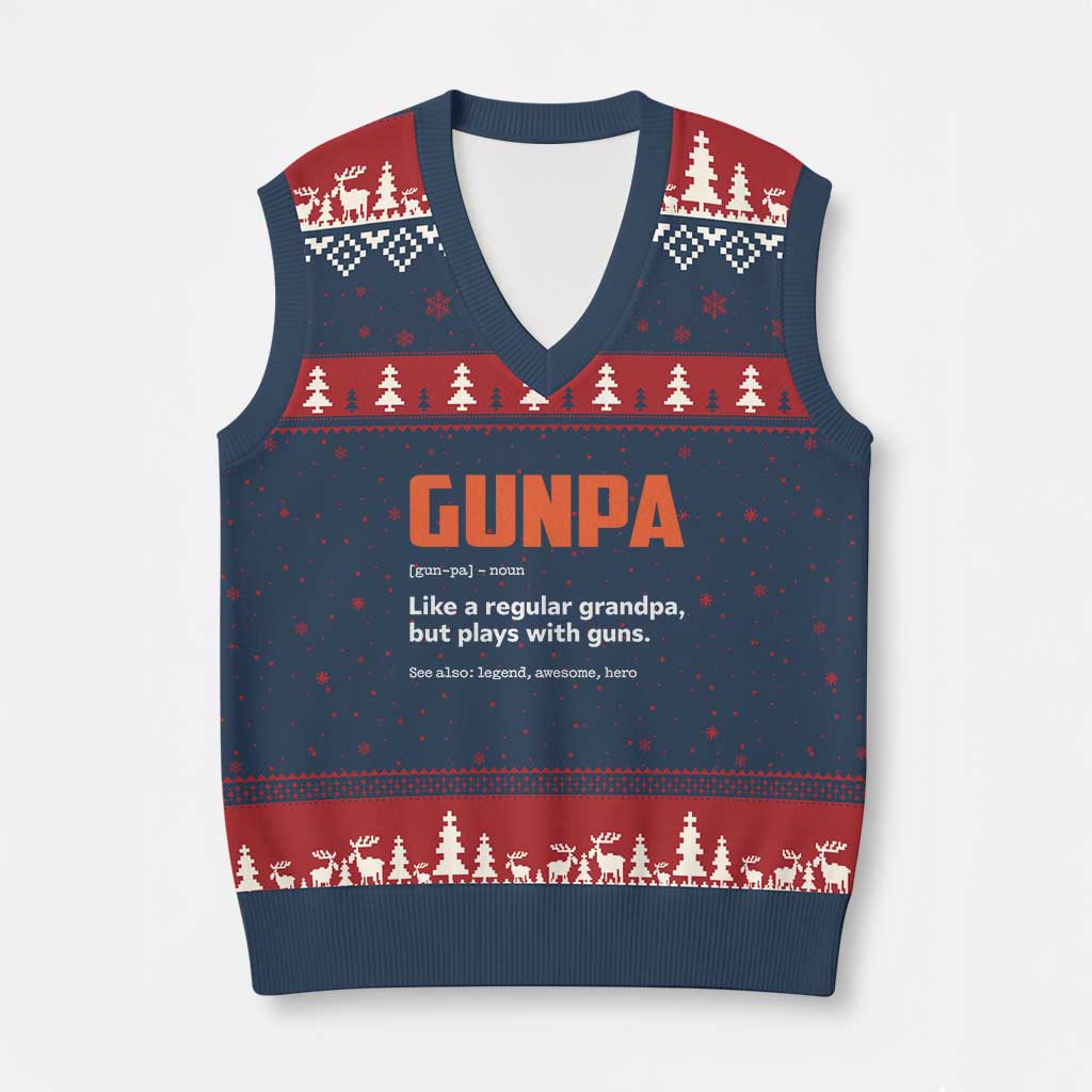 Funny Gunpa V-Neck Knit Sweater Vest Gun Lover Grandpa Pro Gun Enthusiast TS10 Navy Red Print Your Wear