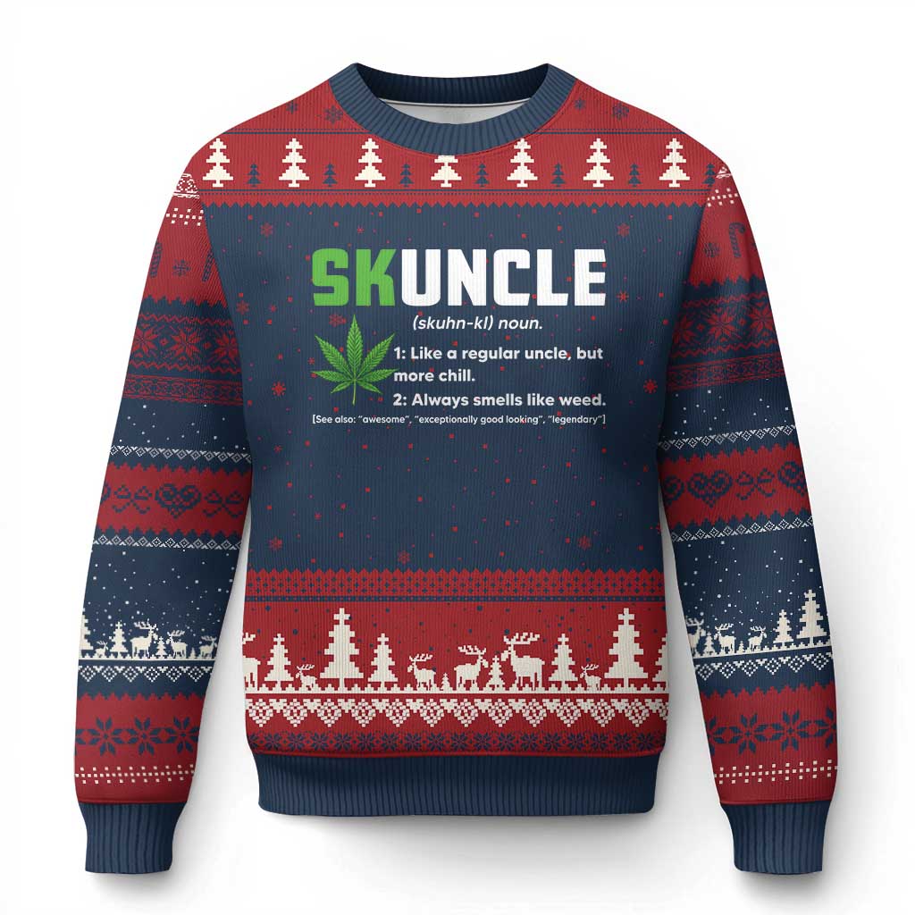 Funny Uncle Weed Smoker Ugly Christmas Sweater Skuncle Definition Funny Weed Pot Cannabis Marijuana TS10 Navy Red Print Your Wear