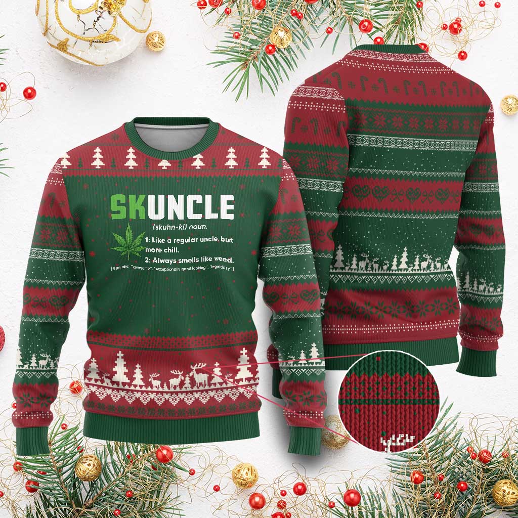 Funny Uncle Weed Smoker Ugly Christmas Sweater Skuncle Definition Funny Weed Pot Cannabis Marijuana TS10 Red Green Print Your Wear