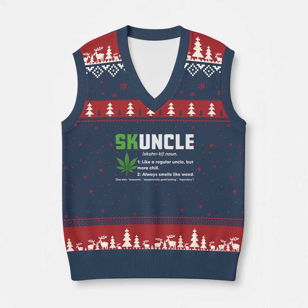 Funny Uncle Weed Smoker V-Neck Knit Sweater Vest Skuncle Definition Funny Weed Pot Cannabis Marijuana TS10 Navy Red Print Your Wear