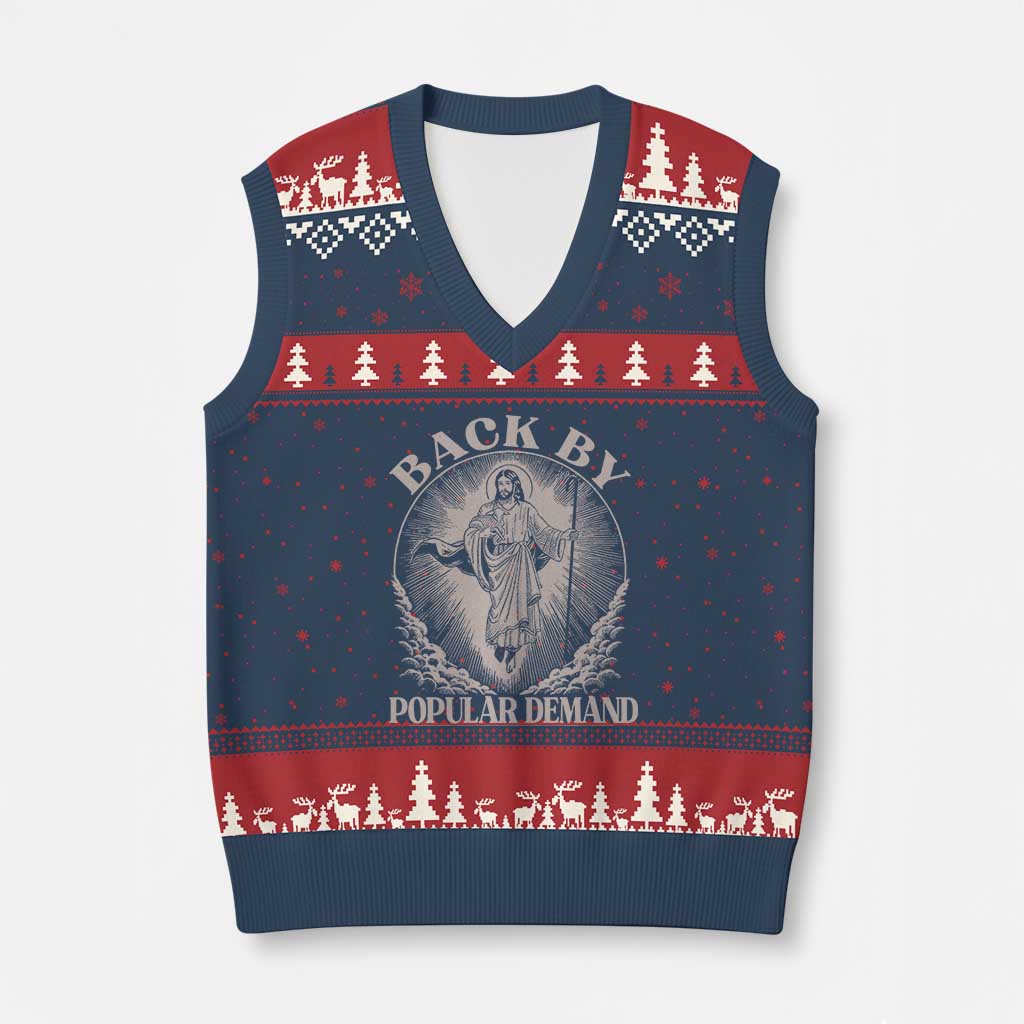 Funny Jesus Back V-Neck Knit Sweater Vest Retro Funny Sayings Easter Back By Popular Demand TS10 Navy Red Print Your Wear