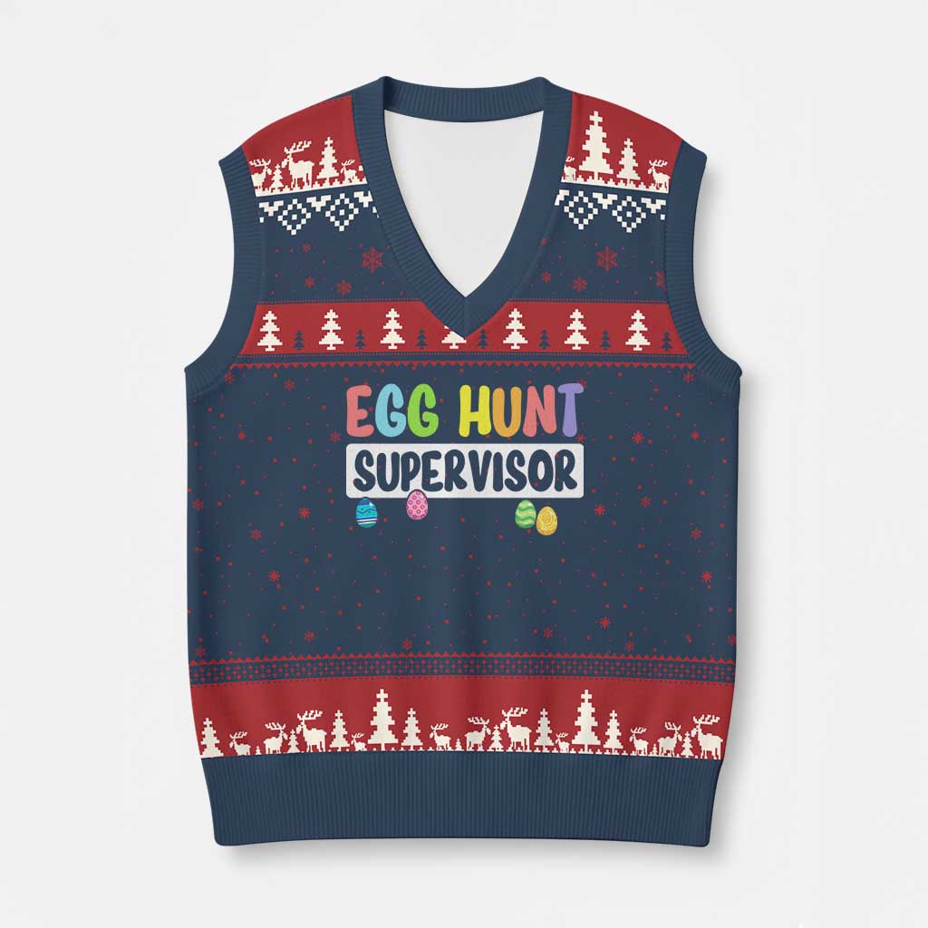 Easter Egg Hunt Supervisor V-Neck Knit Sweater Vest Funny Mom Dad TS10 Navy Red Print Your Wear