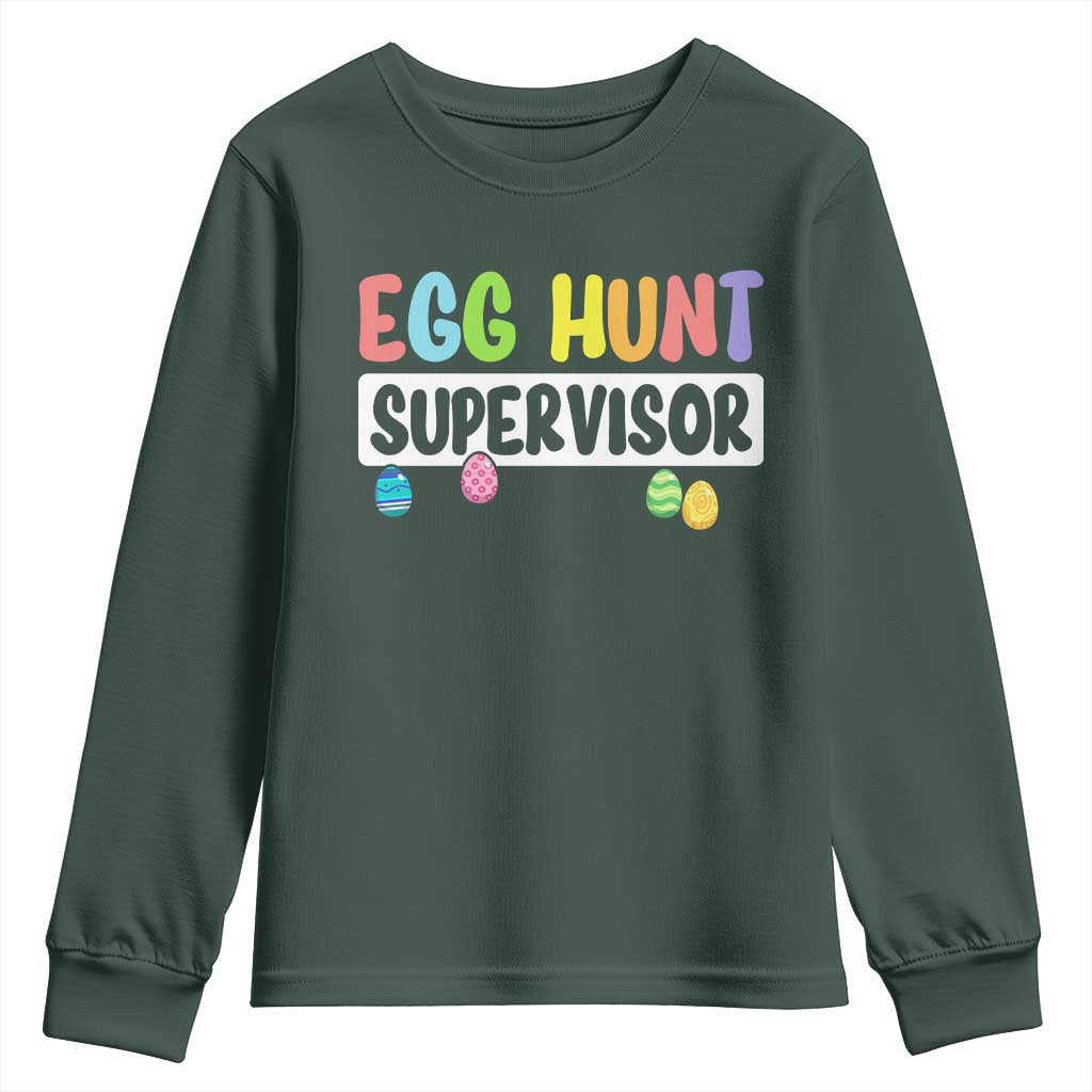 Easter Egg Hunt Supervisor Youth Sweatshirt Funny Mom Dad TS10 Dark Forest Green Print Your Wear