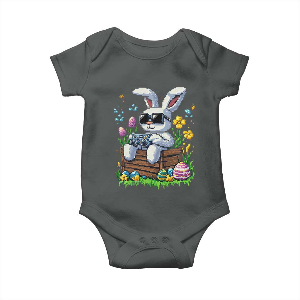 Gamer Rabbit Baby Onesie Cute Bunny Gaming Eggs Video Games Easter Pixel Garden TS10 Dark Heather Print Your Wear