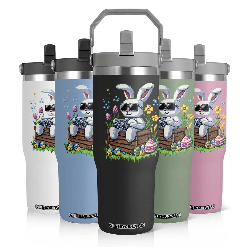 Gamer Rabbit Flip Straw Tumbler Cute Bunny Gaming Eggs Video Games Easter Pixel Garden TS10 Print Your Wear