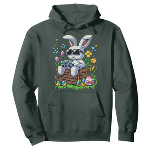 Gamer Rabbit Hoodie Cute Bunny Gaming Eggs Video Games Easter Pixel Garden TS10 Dark Forest Green Print Your Wear