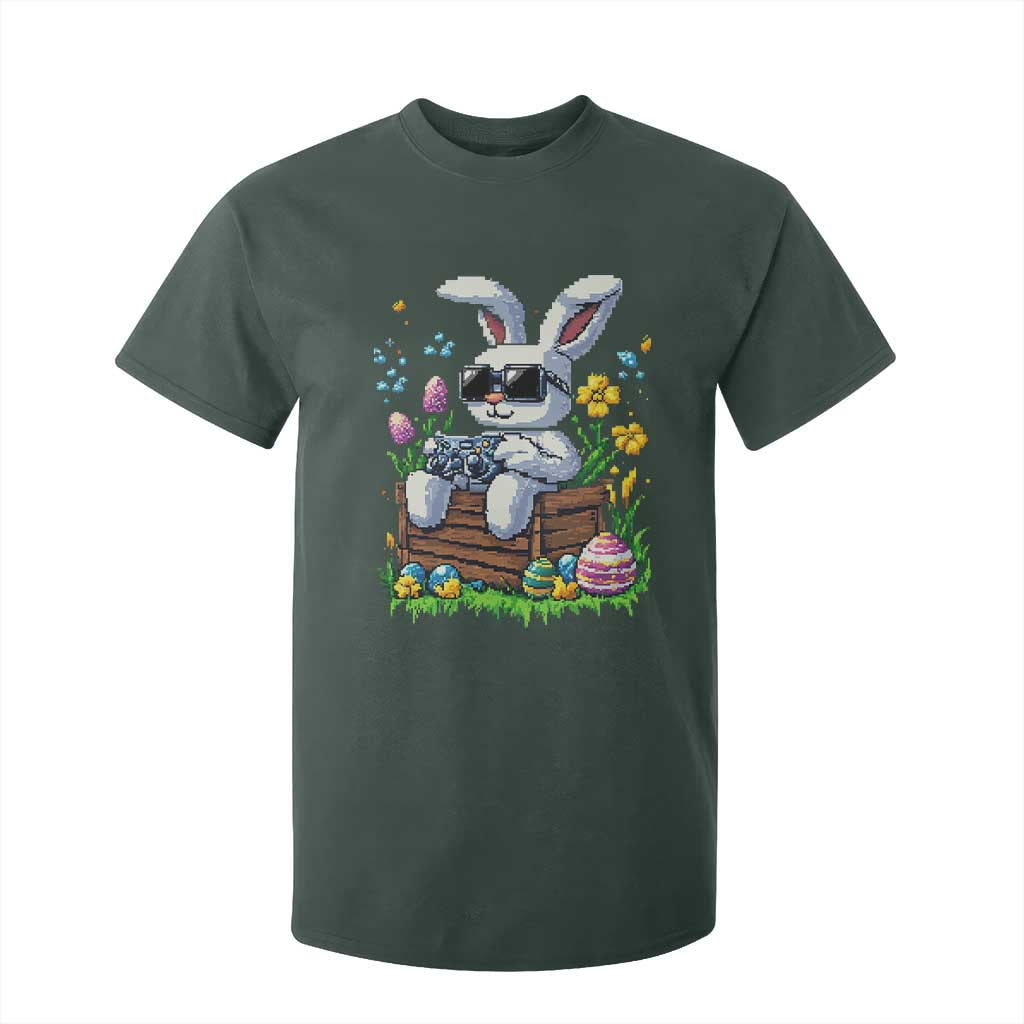 Gamer Rabbit T Shirt For Kid Cute Bunny Gaming Eggs Video Games Easter Pixel Garden TS10 Dark Forest Green Print Your Wear