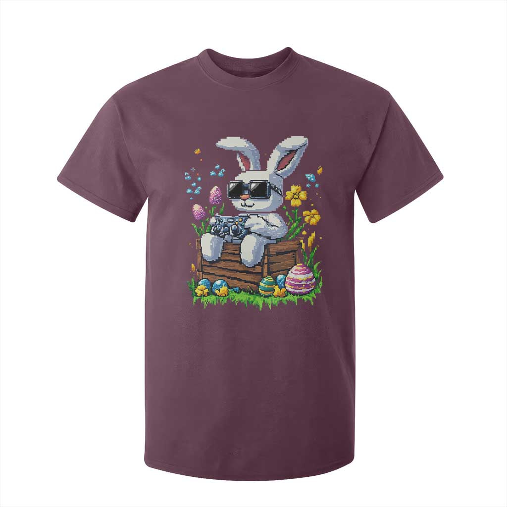 Gamer Rabbit T Shirt For Kid Cute Bunny Gaming Eggs Video Games Easter Pixel Garden TS10 Maroon Print Your Wear