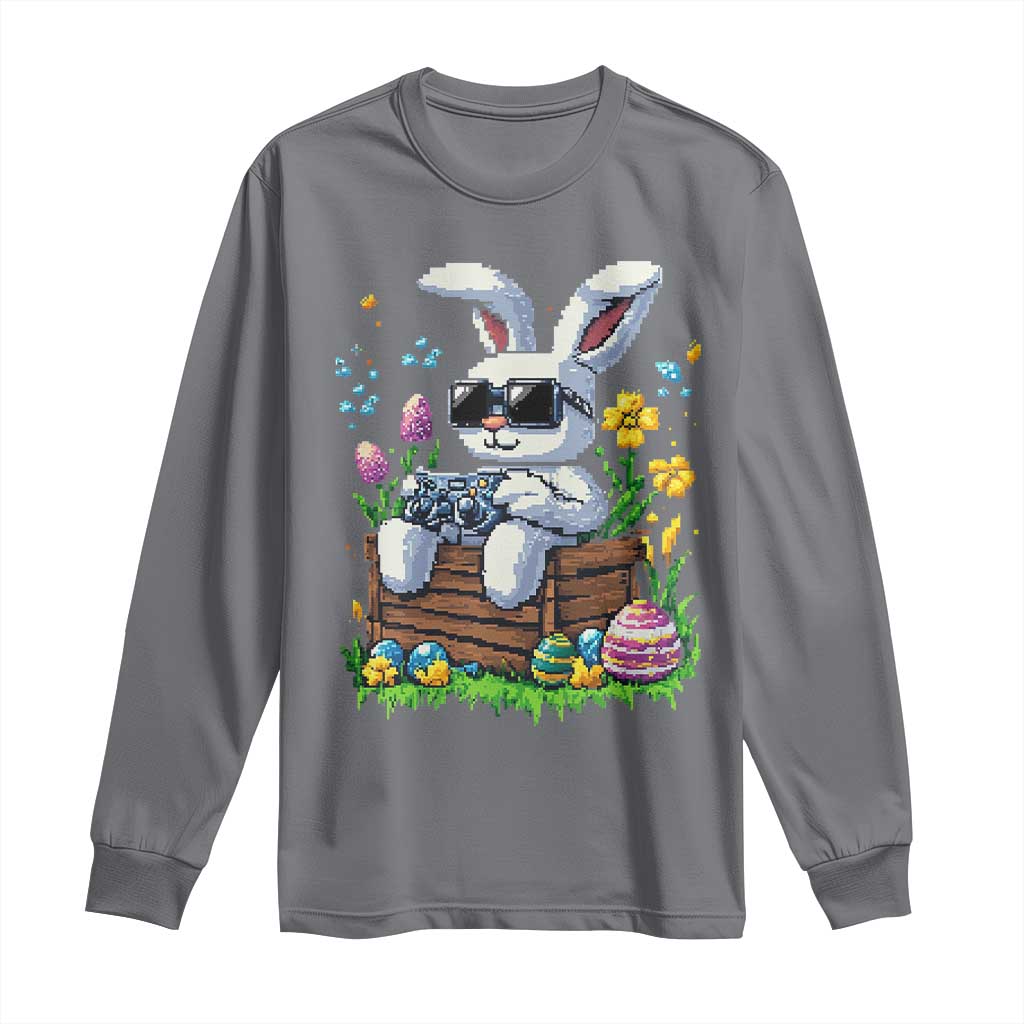 Gamer Rabbit Long Sleeve Shirt Cute Bunny Gaming Eggs Video Games Easter Pixel Garden TS10 Charcoal Print Your Wear