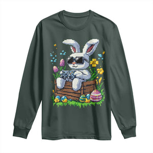 Gamer Rabbit Long Sleeve Shirt Cute Bunny Gaming Eggs Video Games Easter Pixel Garden TS10 Dark Forest Green Print Your Wear