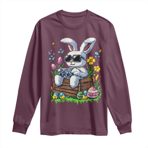 Gamer Rabbit Long Sleeve Shirt Cute Bunny Gaming Eggs Video Games Easter Pixel Garden TS10 Maroon Print Your Wear