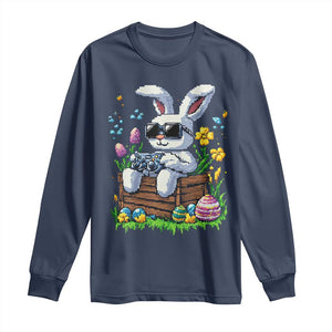 Gamer Rabbit Long Sleeve Shirt Cute Bunny Gaming Eggs Video Games Easter Pixel Garden TS10 Navy Print Your Wear