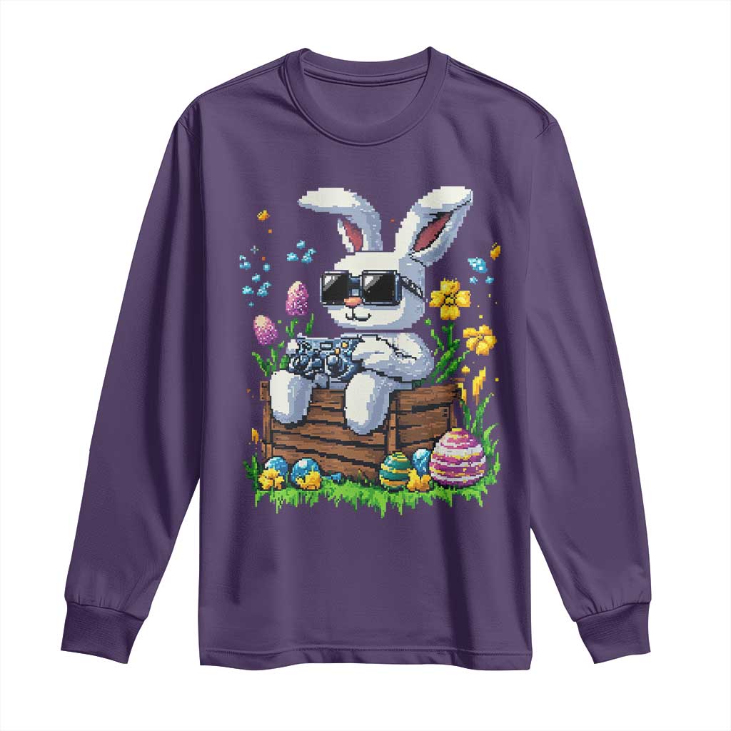 Gamer Rabbit Long Sleeve Shirt Cute Bunny Gaming Eggs Video Games Easter Pixel Garden TS10 Purple Print Your Wear