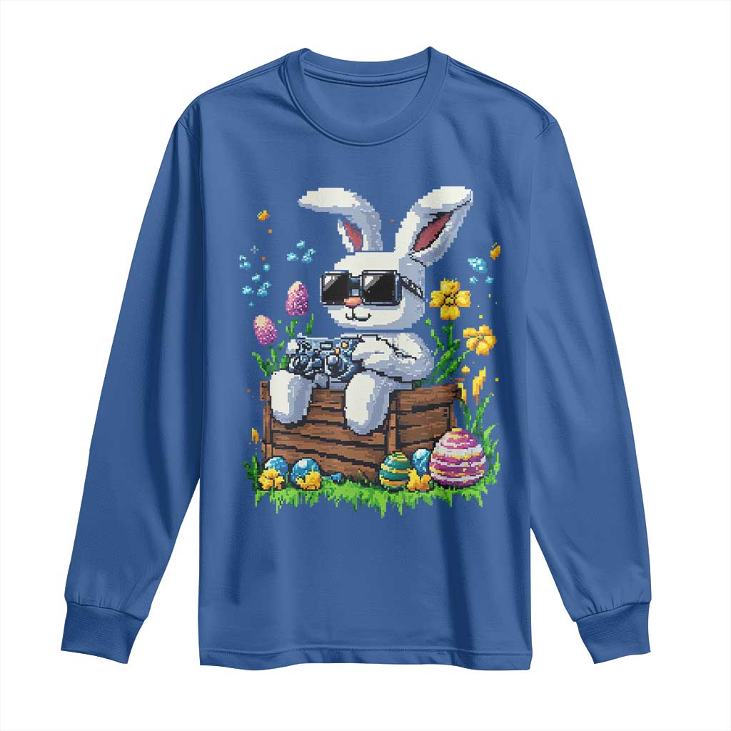 Gamer Rabbit Long Sleeve Shirt Cute Bunny Gaming Eggs Video Games Easter Pixel Garden TS10 Royal Blue Print Your Wear