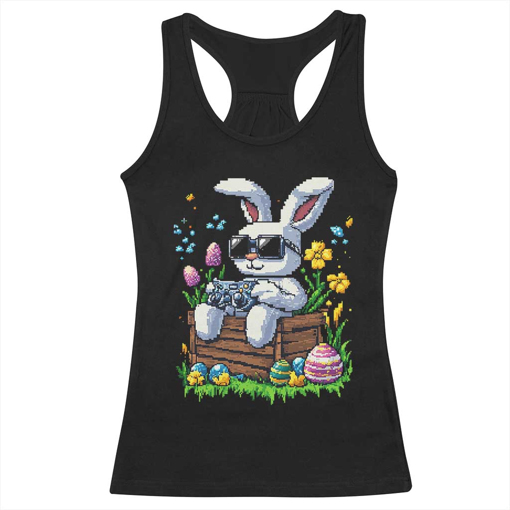 Gamer Rabbit Racerback Tank Top Cute Bunny Gaming Eggs Video Games Easter Pixel Garden TS10 Black Print Your Wear