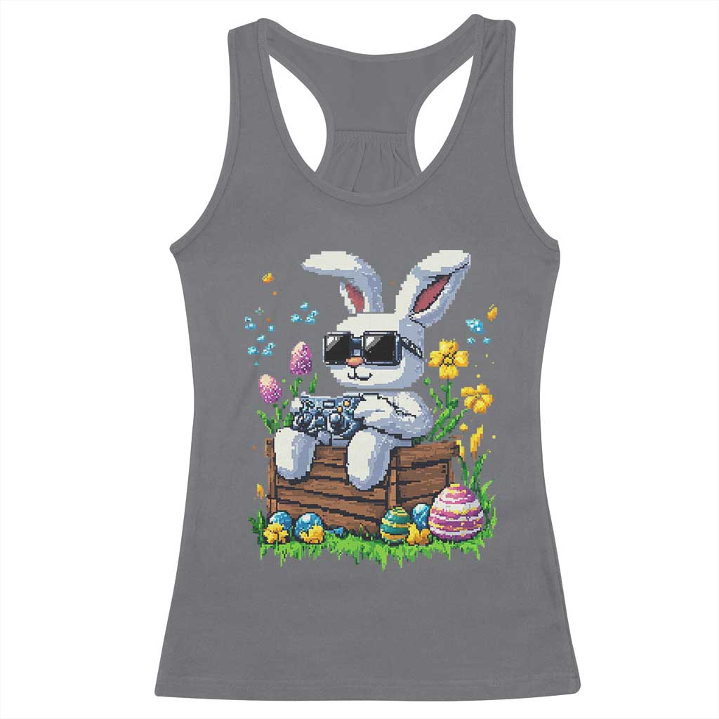 Gamer Rabbit Racerback Tank Top Cute Bunny Gaming Eggs Video Games Easter Pixel Garden TS10 Charcoal Print Your Wear