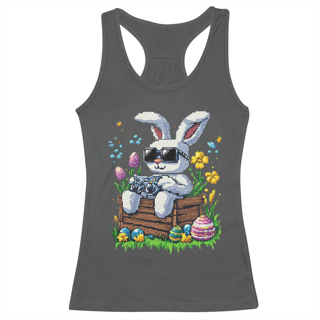 Gamer Rabbit Racerback Tank Top Cute Bunny Gaming Eggs Video Games Easter Pixel Garden TS10 Dark Heather Print Your Wear