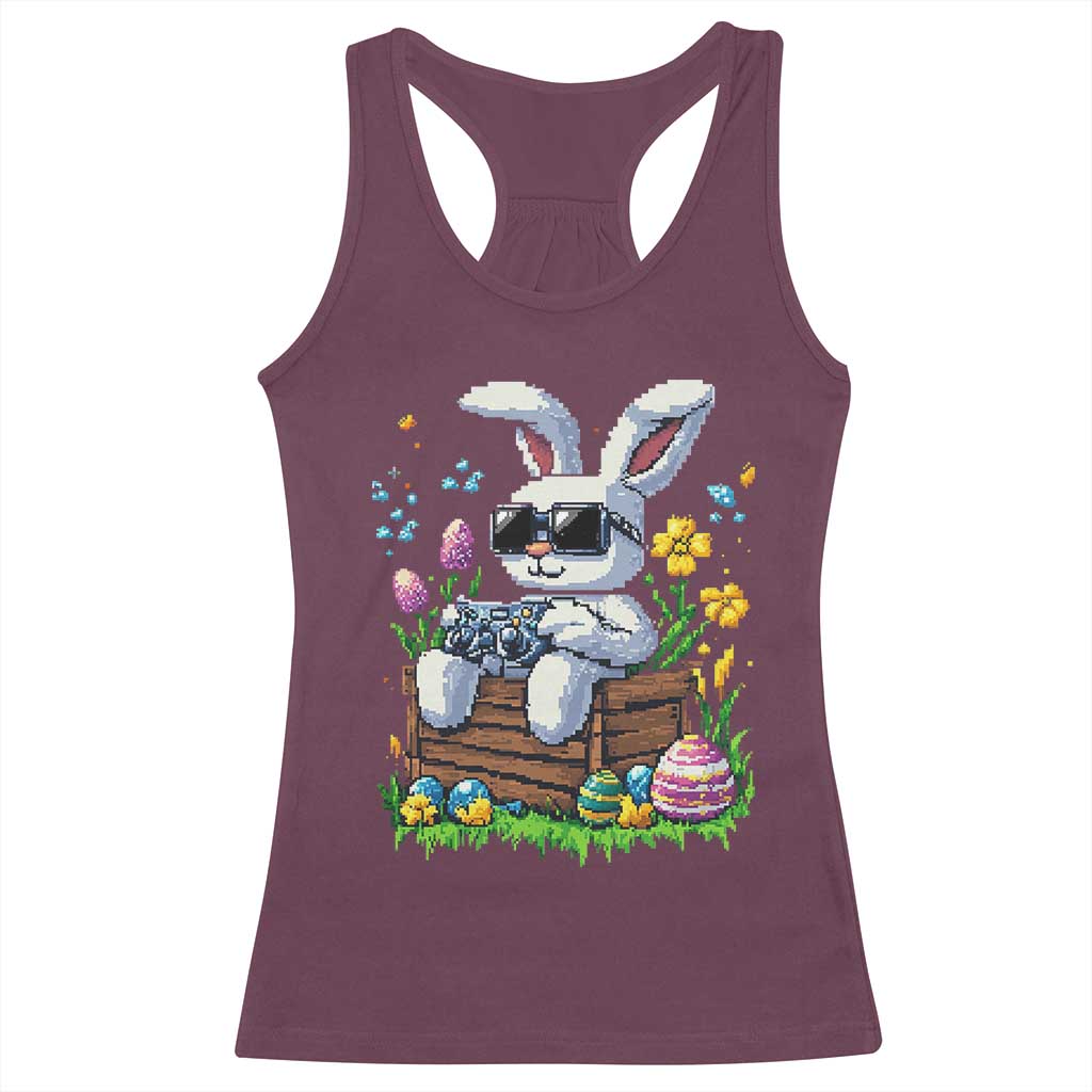 Gamer Rabbit Racerback Tank Top Cute Bunny Gaming Eggs Video Games Easter Pixel Garden TS10 Maroon Print Your Wear
