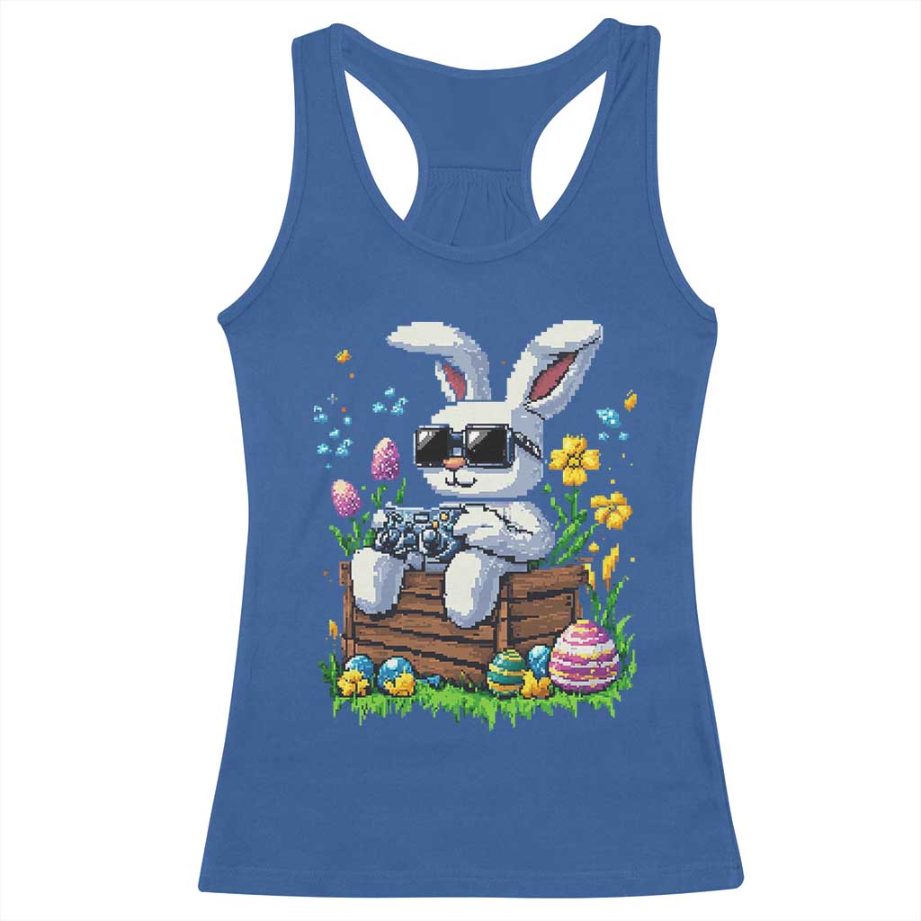 Gamer Rabbit Racerback Tank Top Cute Bunny Gaming Eggs Video Games Easter Pixel Garden TS10 Royal Blue Print Your Wear