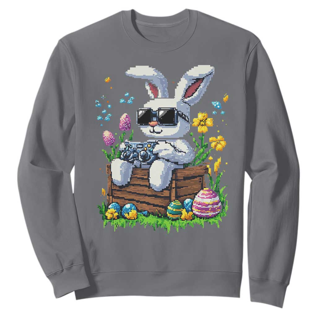 Gamer Rabbit Sweatshirt Cute Bunny Gaming Eggs Video Games Easter Pixel Garden TS10 Charcoal Print Your Wear