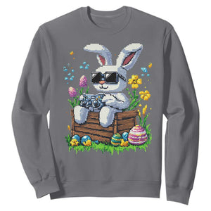 Gamer Rabbit Sweatshirt Cute Bunny Gaming Eggs Video Games Easter Pixel Garden TS10 Charcoal Print Your Wear