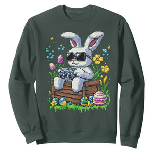 Gamer Rabbit Sweatshirt Cute Bunny Gaming Eggs Video Games Easter Pixel Garden TS10 Dark Forest Green Print Your Wear