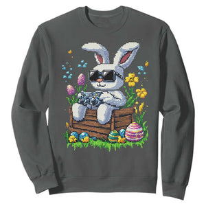 Gamer Rabbit Sweatshirt Cute Bunny Gaming Eggs Video Games Easter Pixel Garden TS10 Dark Heather Print Your Wear