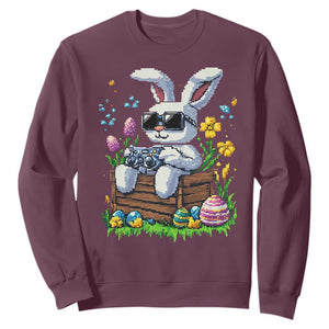 Gamer Rabbit Sweatshirt Cute Bunny Gaming Eggs Video Games Easter Pixel Garden TS10 Maroon Print Your Wear