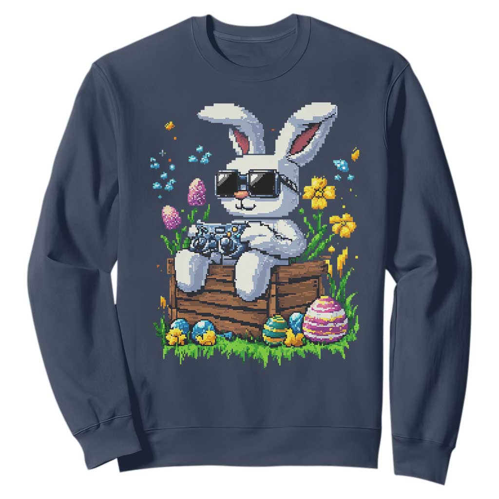 Gamer Rabbit Sweatshirt Cute Bunny Gaming Eggs Video Games Easter Pixel Garden TS10 Navy Print Your Wear