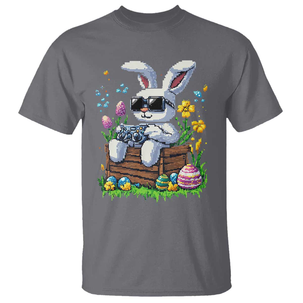 Gamer Rabbit T Shirt Cute Bunny Gaming Eggs Video Games Easter Pixel Garden TS10 Charcoal Print Your Wear