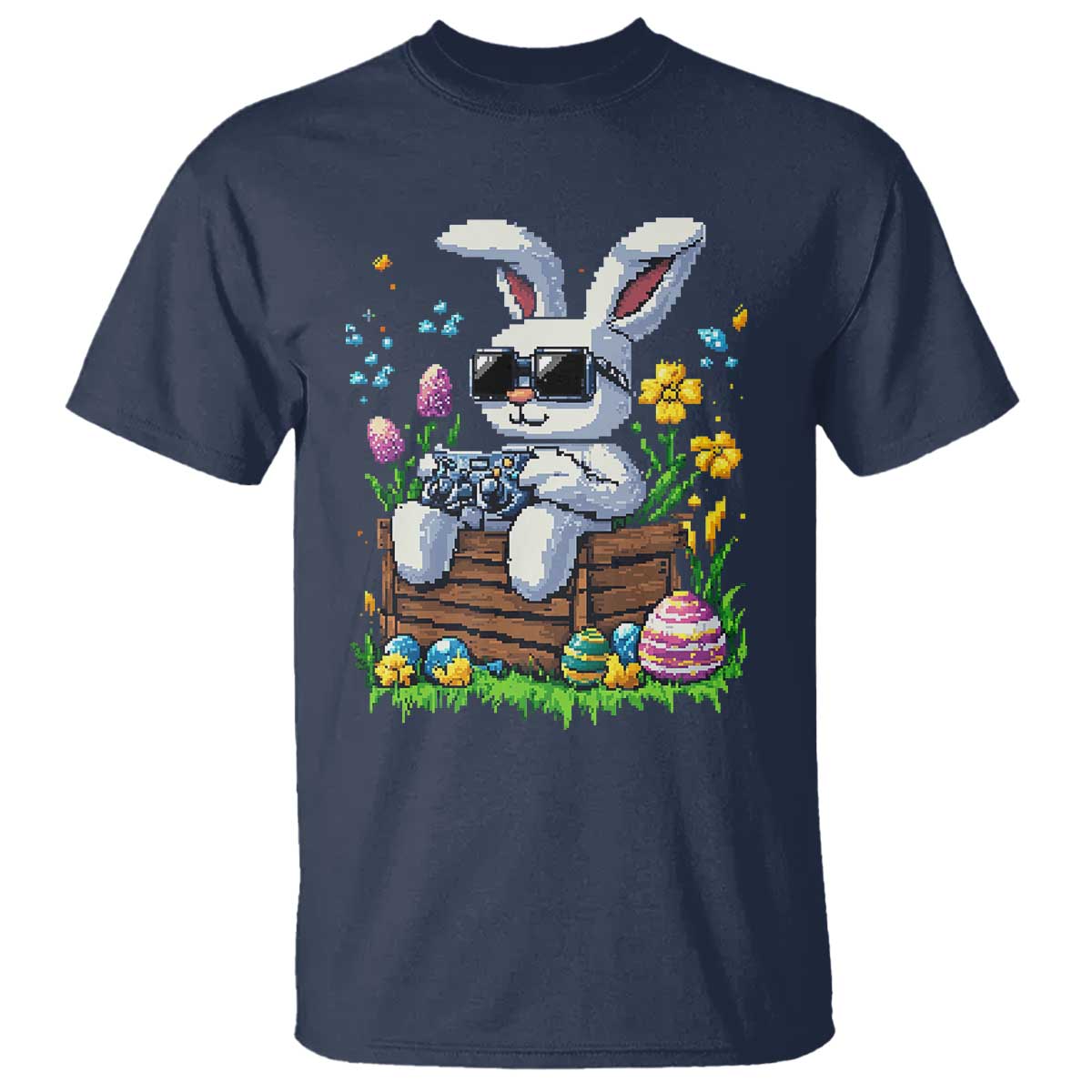 Gamer Rabbit T Shirt Cute Bunny Gaming Eggs Video Games Easter Pixel Garden TS10 Navy Print Your Wear