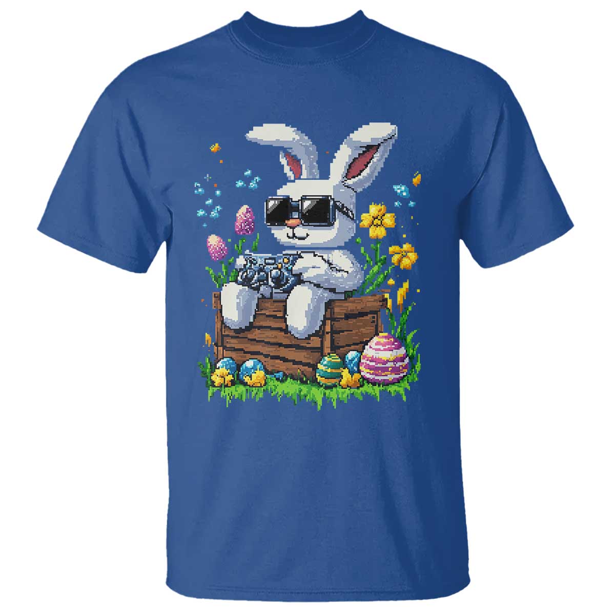 Gamer Rabbit T Shirt Cute Bunny Gaming Eggs Video Games Easter Pixel Garden TS10 Royal Blue Print Your Wear