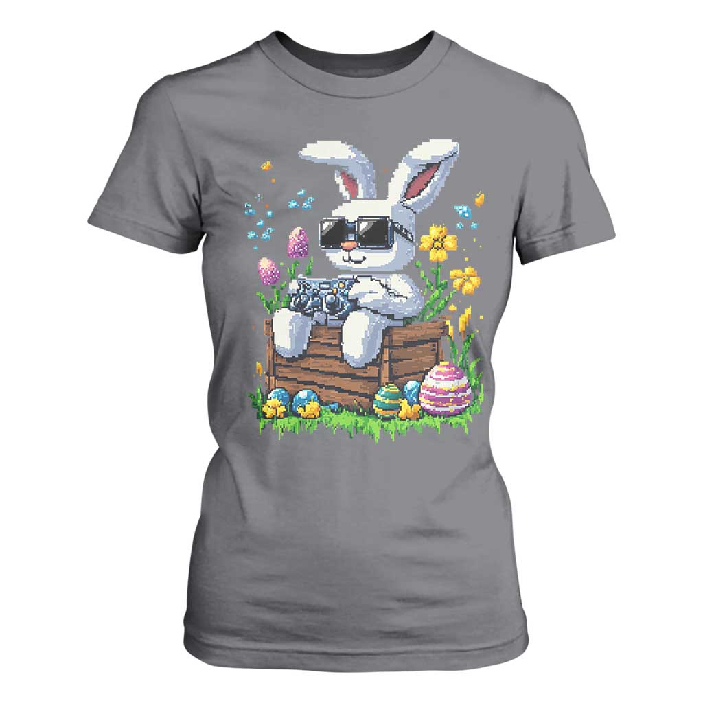 Gamer Rabbit T Shirt For Women Cute Bunny Gaming Eggs Video Games Easter Pixel Garden TS10 Charcoal Print Your Wear